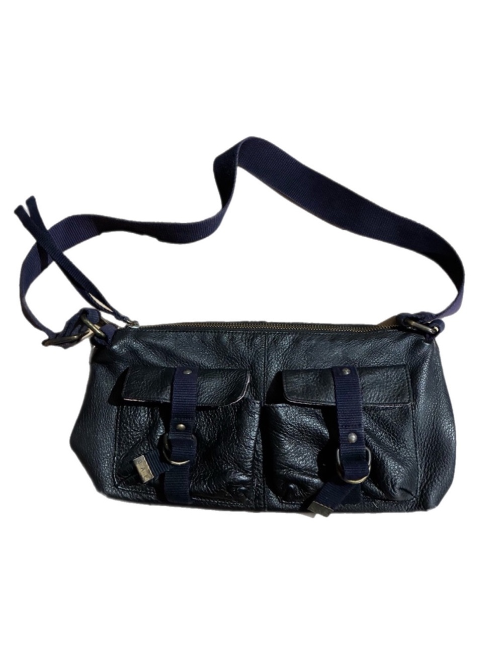 Y2K Gap Leather Cargo Baguette Purse Shoulder Bag Buckle Straps Utility Pockets
